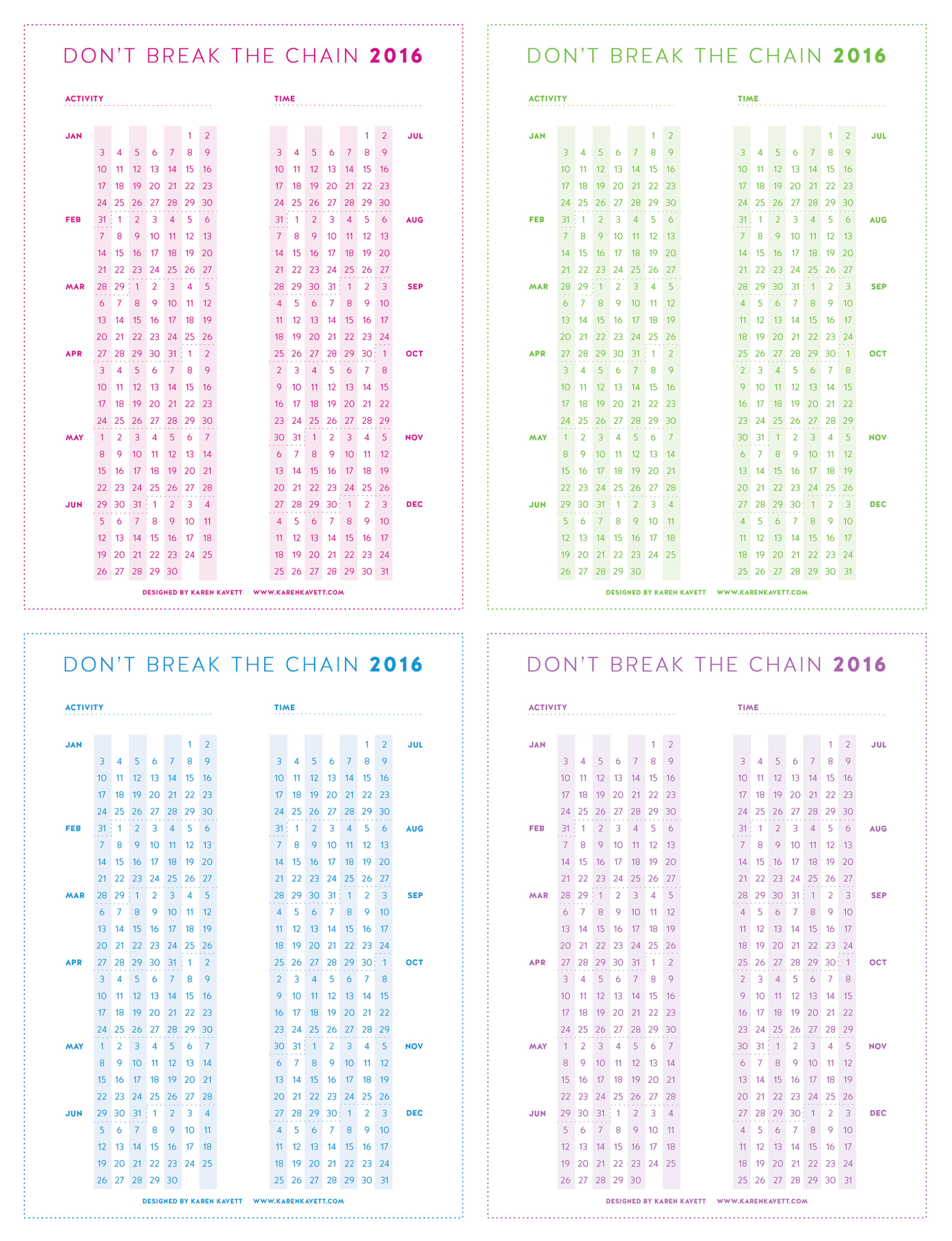 Don't Break The Chain Calendar 2016 Karen Kavett