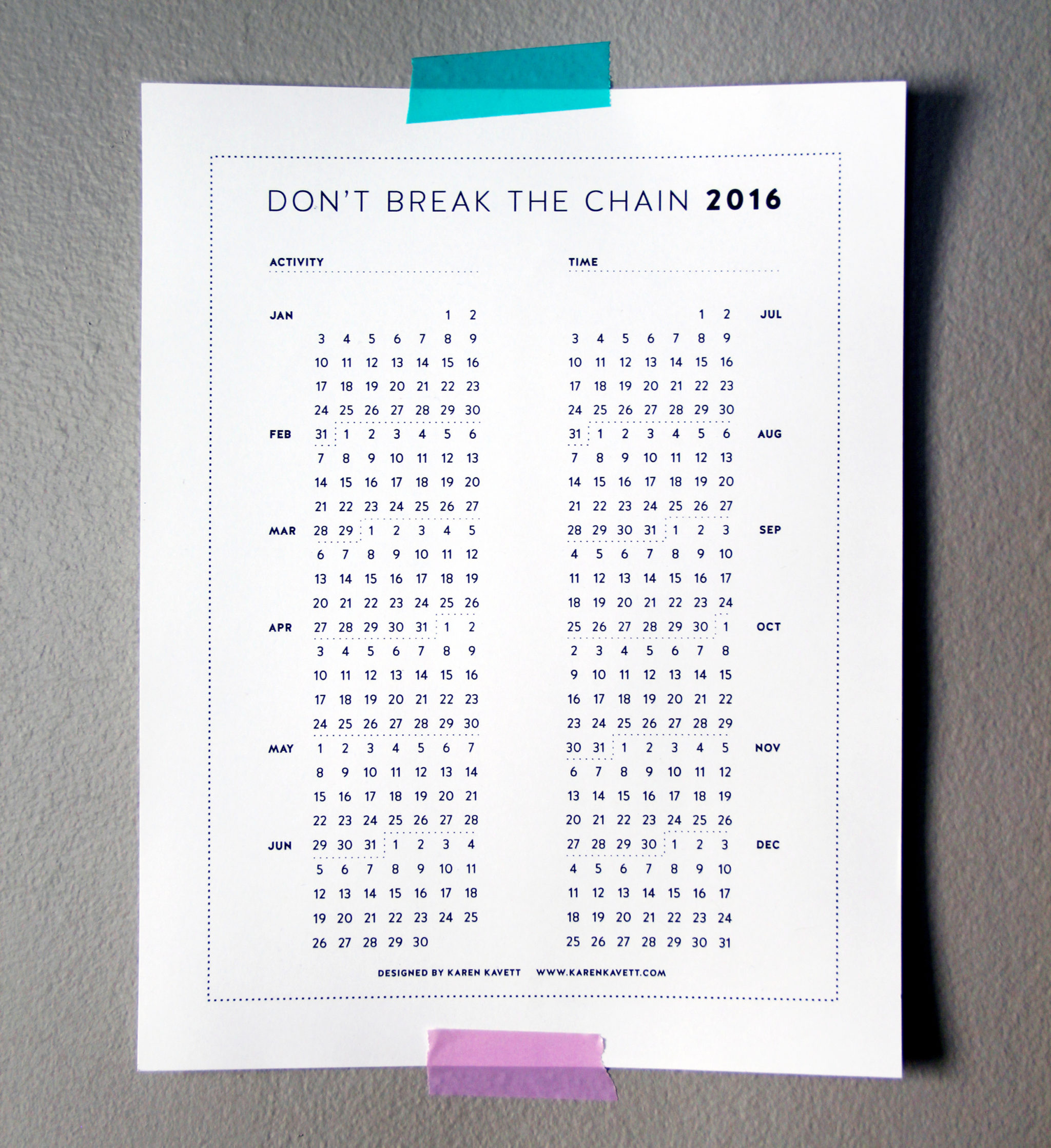 Don T Break The Chain Calendar 2022 Don't Break The Chain Calendar 2016 - Karen Kavett