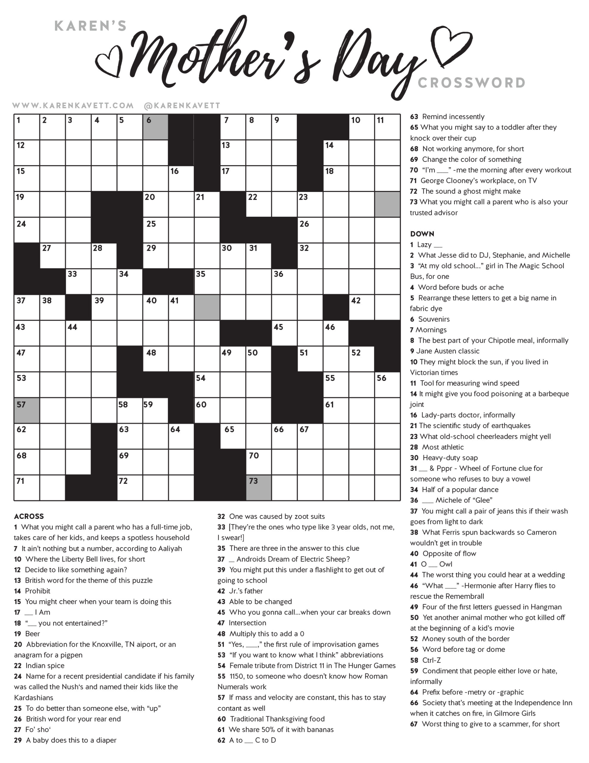 Mother S Day Crossword Puzzle Printable