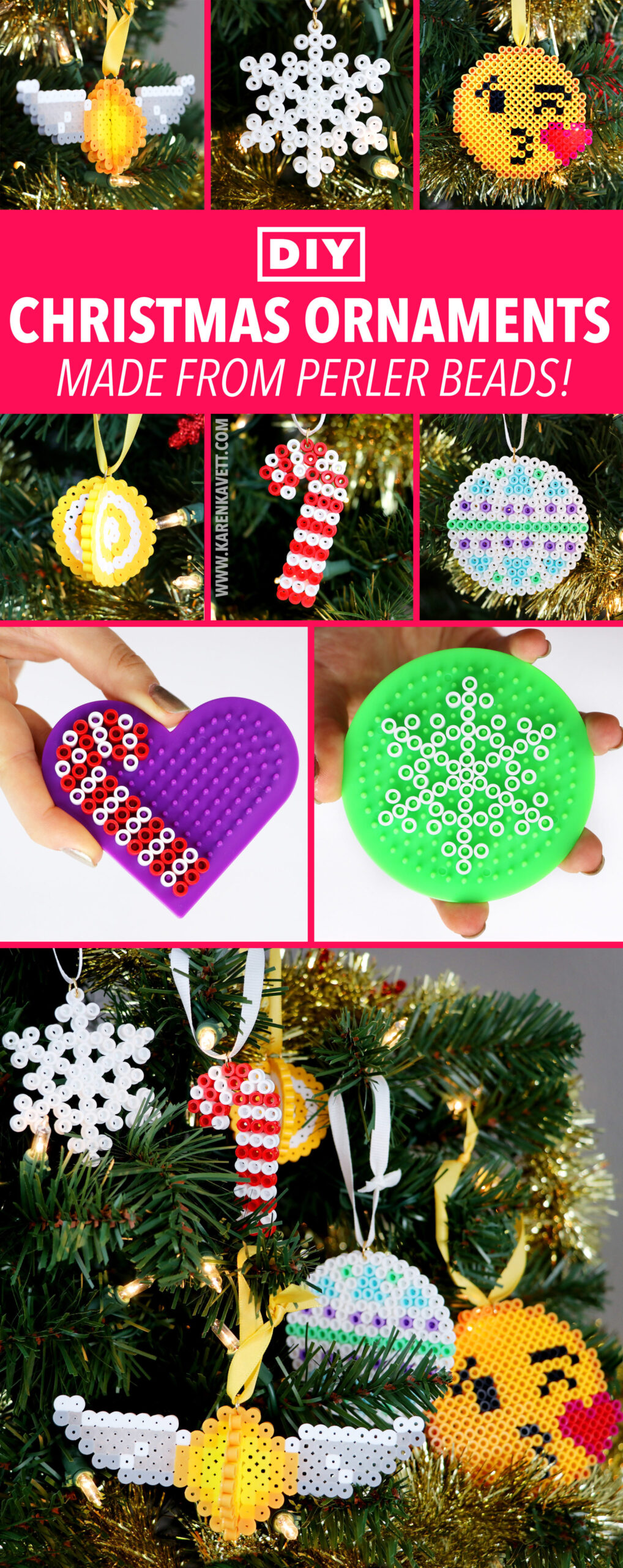 DIY Perler Bead Christmas Ornaments - Karen Kavett