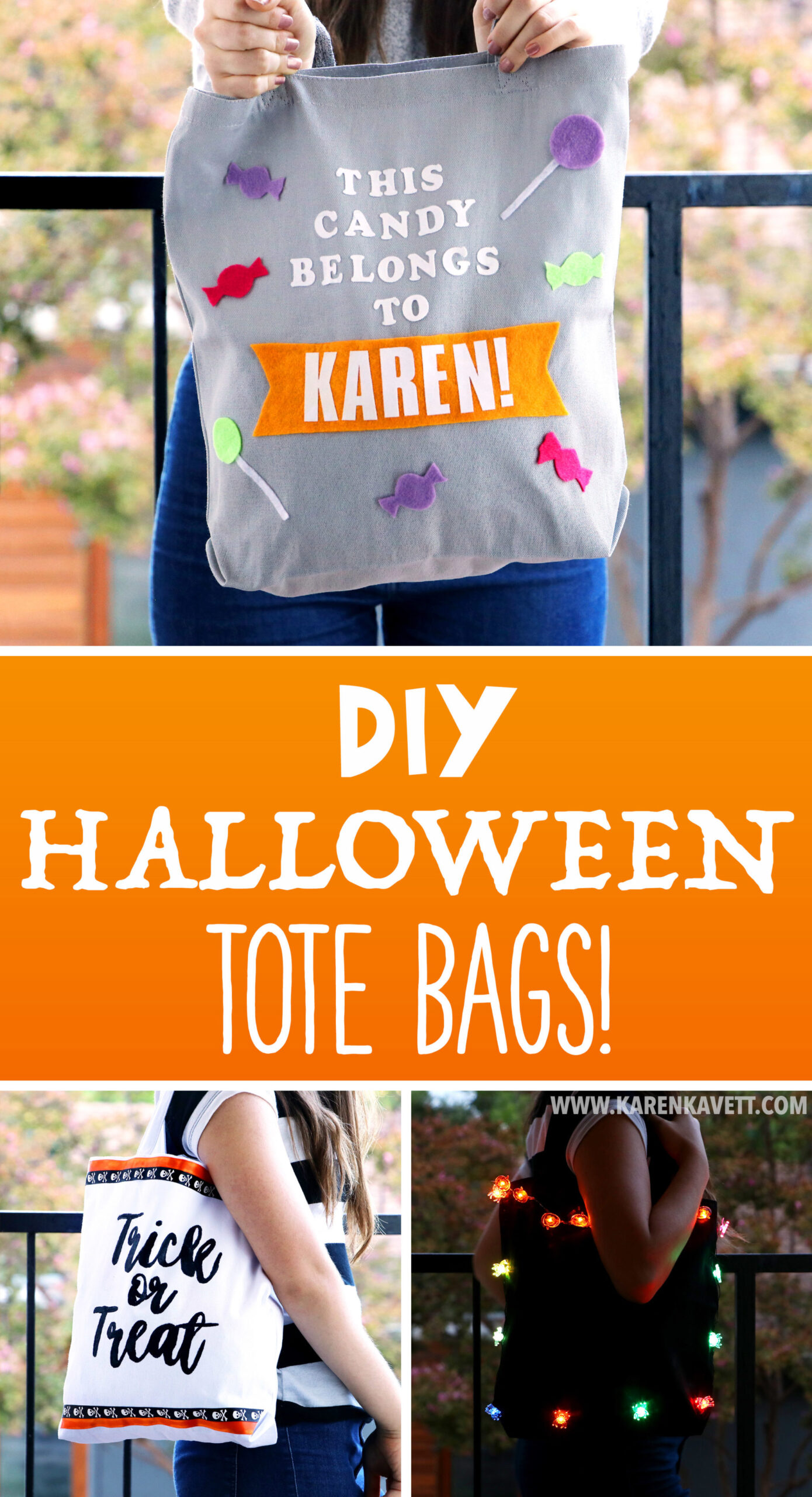 DIY Halloween Trick or Treat Tote Bags - Karen Kavett