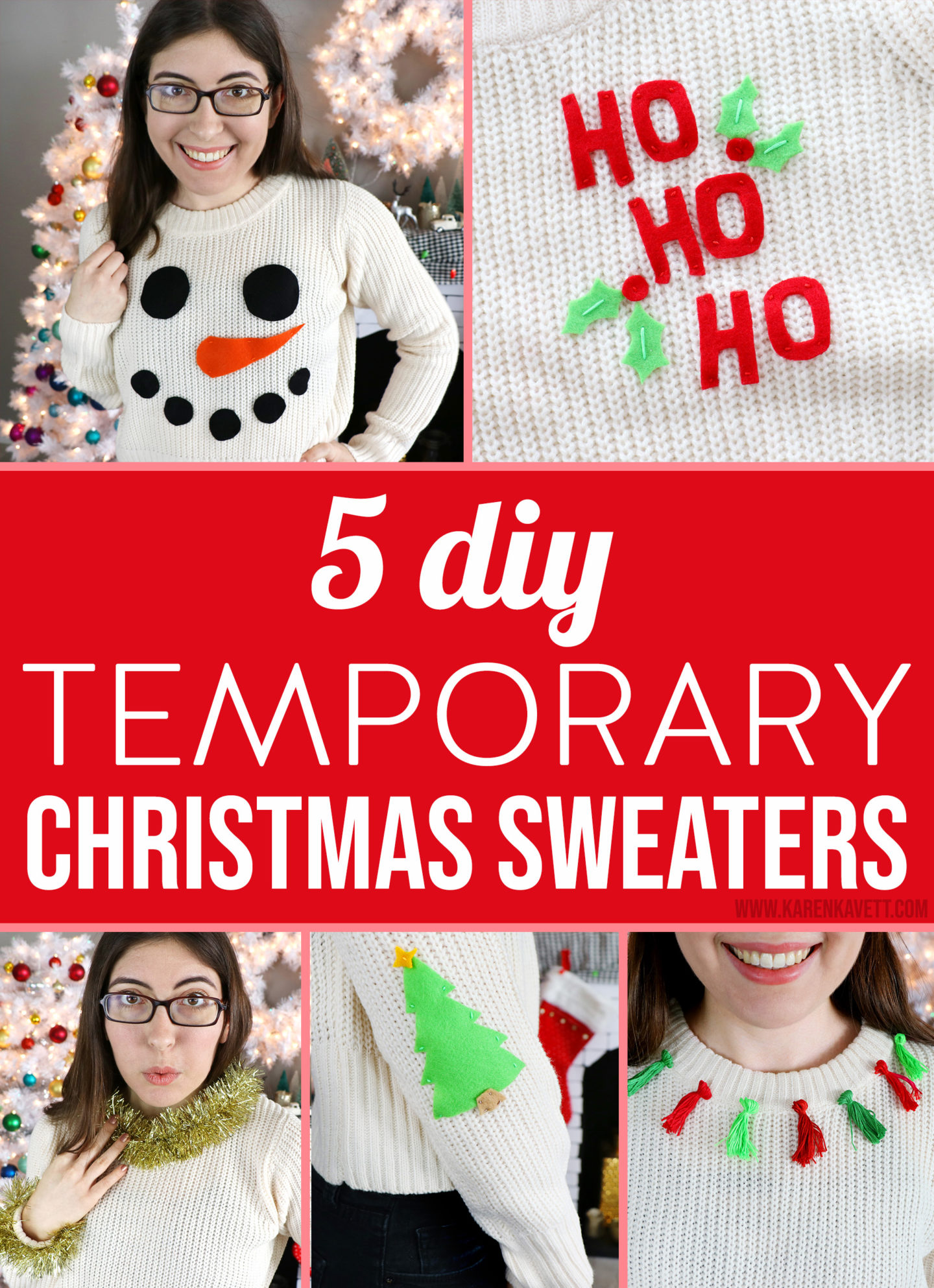 5 DIY Temporary Christmas Sweaters - Karen Kavett