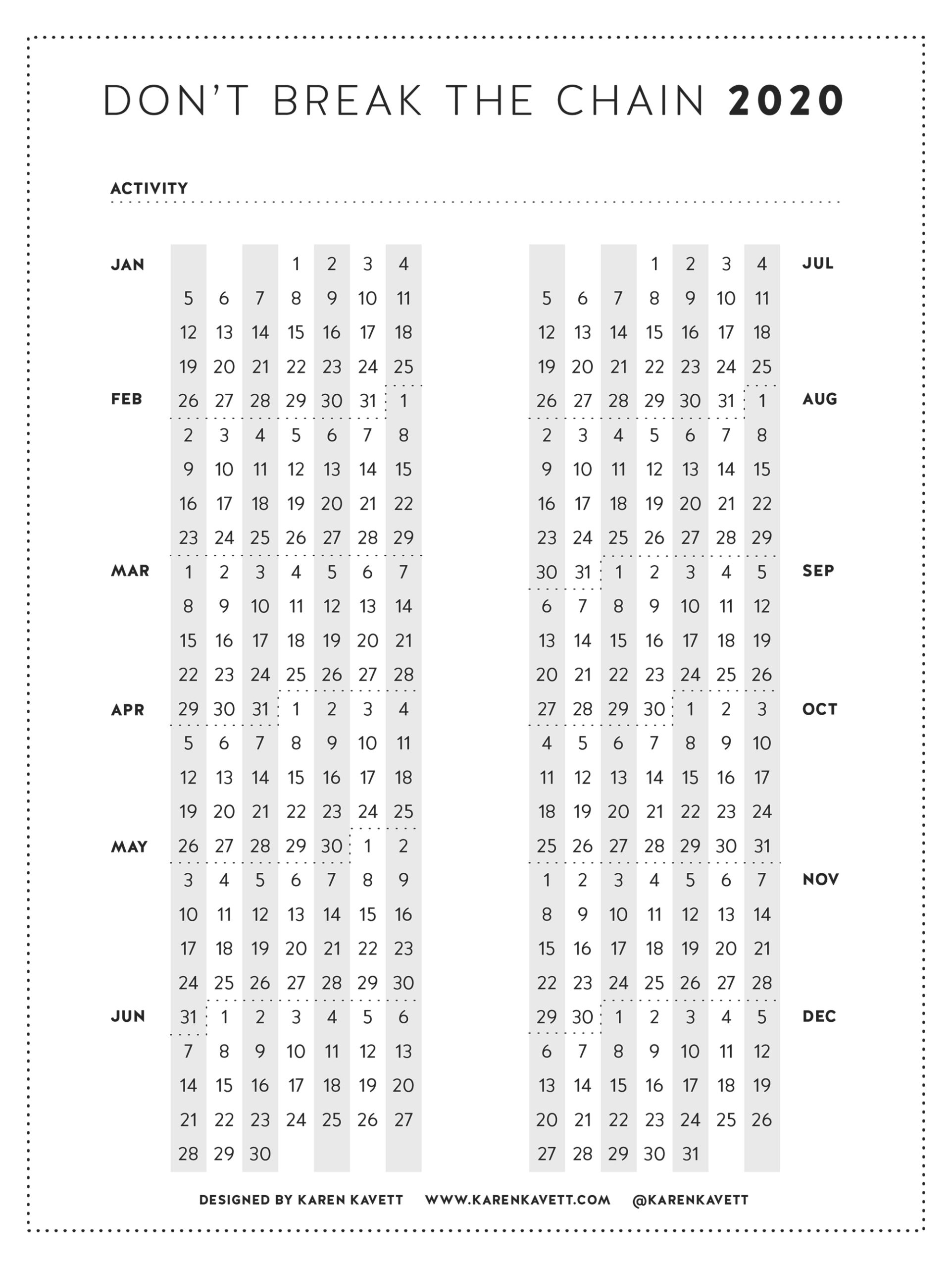 Don't Break the Chain Calendar 2020 - Karen Kavett