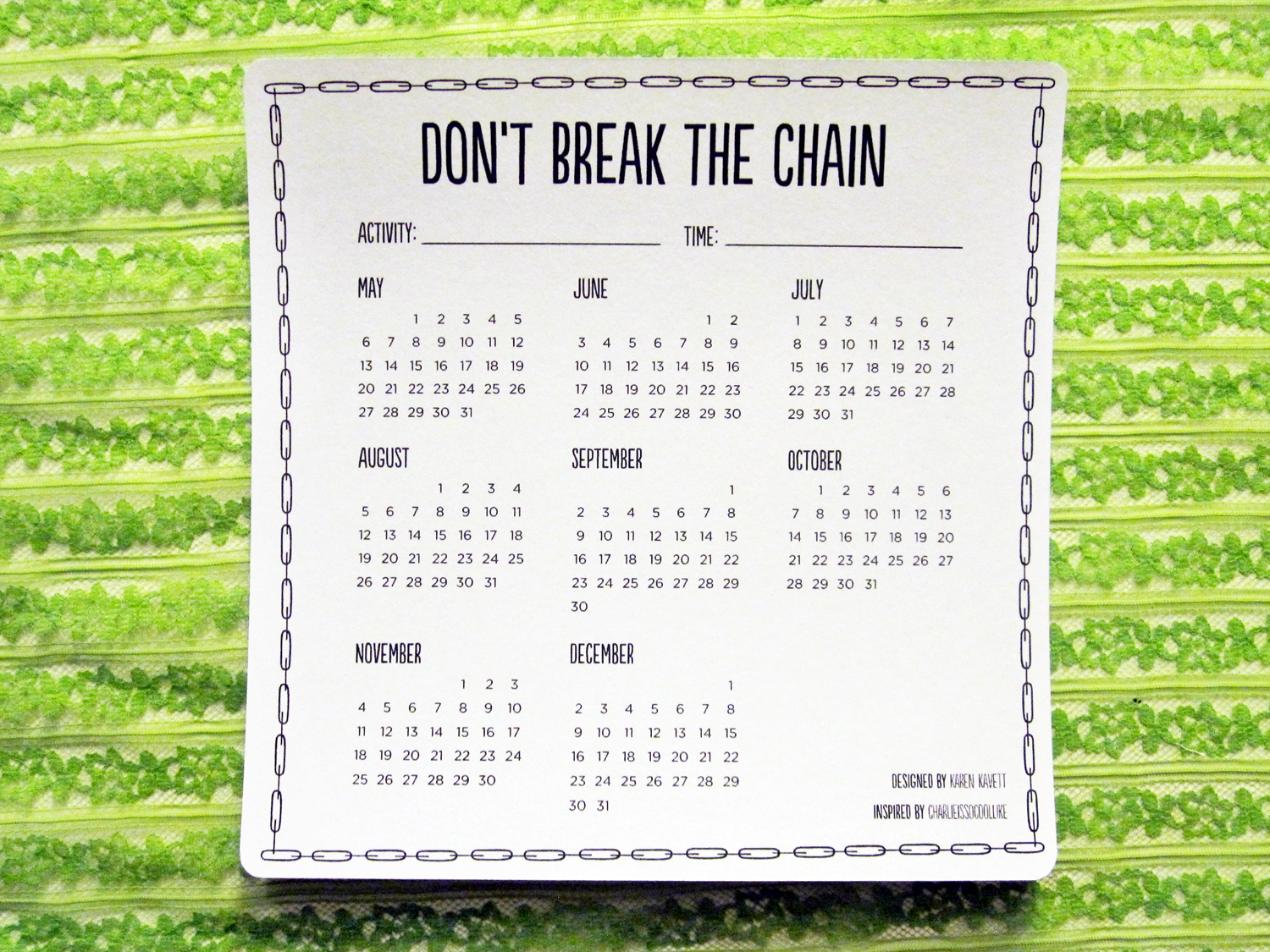Don T Break The Chain Calendar 2022 Don't Break The Chain Calendar - Karen Kavett