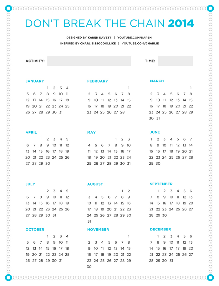 Don T Break The Chain Calendar 2022 Don't Break The Chain Calendar 2014 - Karen Kavett