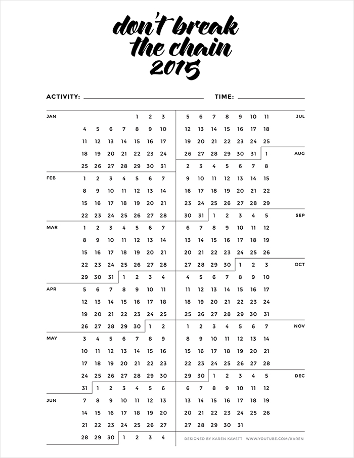 Don T Break The Chain Calendar 2022 Don't Break The Chain Calendar 2015 - Karen Kavett