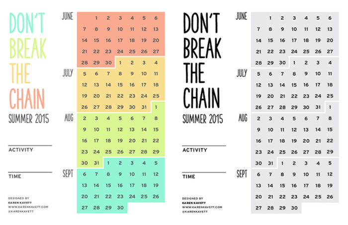 Don T Break The Chain Calendar 2022 Don't Break The Summertime Chain Calendar - Karen Kavett